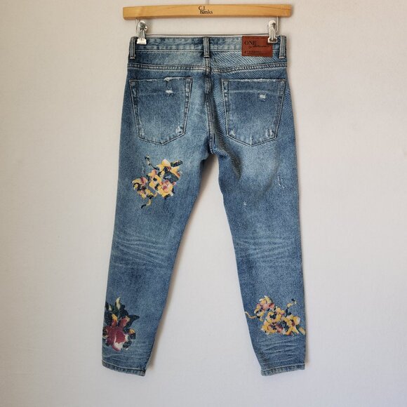 One x One Teaspoon Freebird Distressed Painted Rigid Skinny Jeans Ankle-Zip - Picture 6 of 13